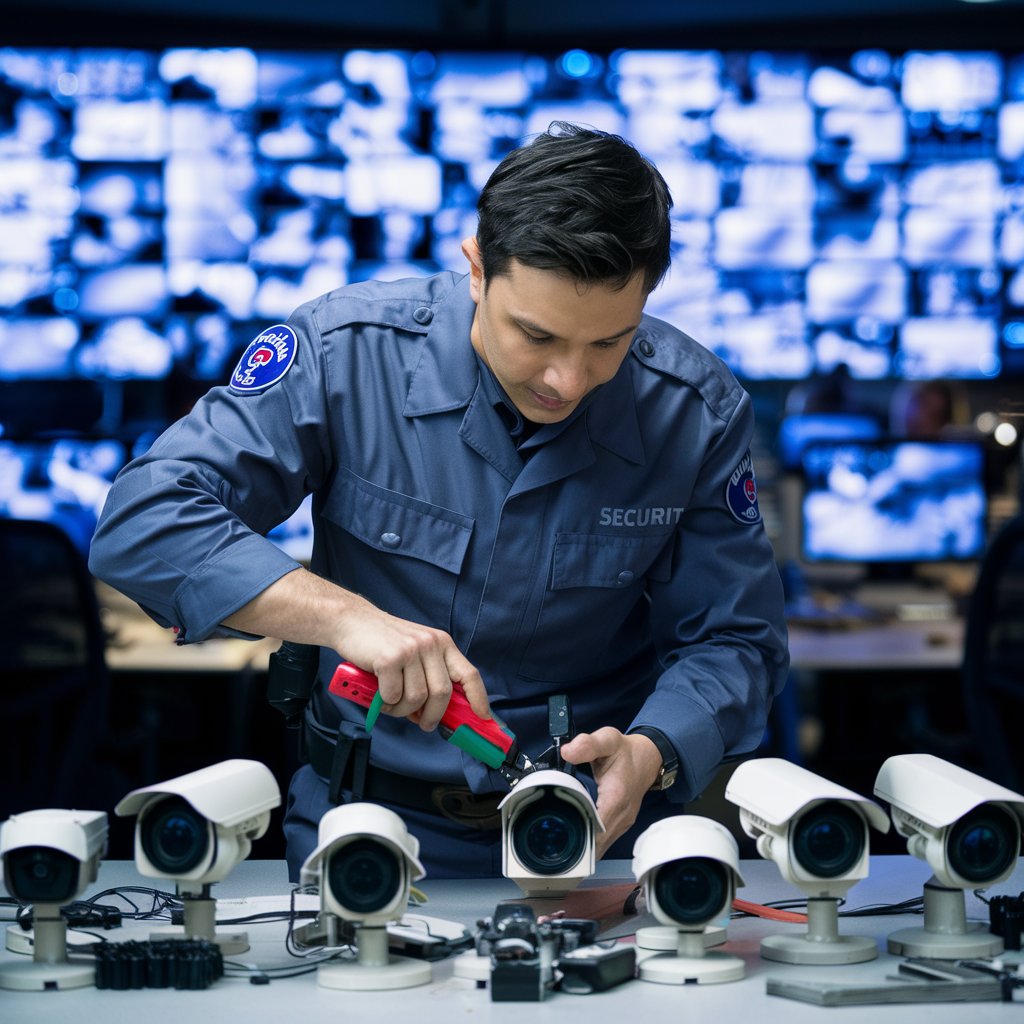 Técnico Fravas instalando cámaras CCTV
